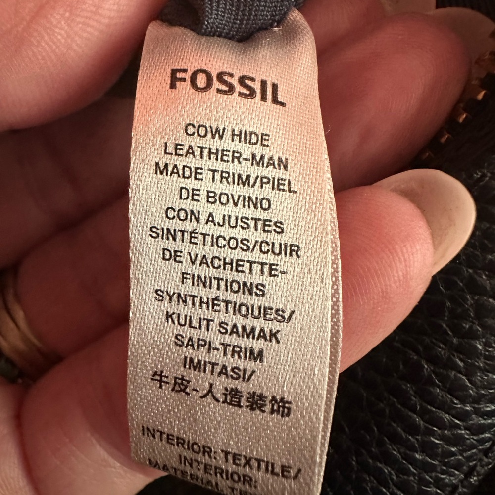 Fossil Elle light patchwork navy blue multicolored zipper crossbody purse - Picture 9 of 15
